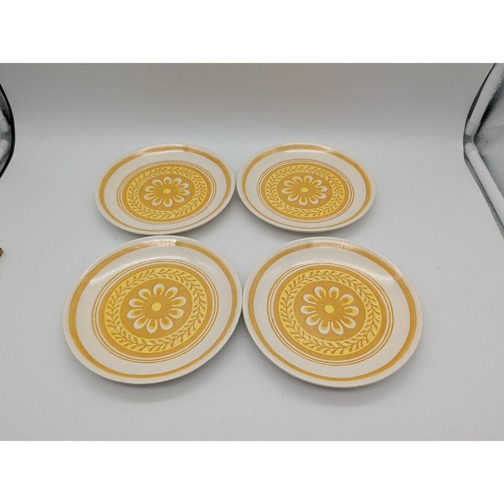 Vtg Ironstone Casablanca Cavalier Yellow Bread Plates Set Of 4